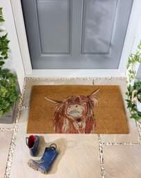 My Mat Printed Coir Highland Cow Doormat Natural - My Mat - Size: 45X75 - thumbnail 1