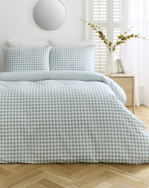 Gingham Cotton Blend Duvet Cover Set SEA Foam - JD Williams - Size: S KING - image 1