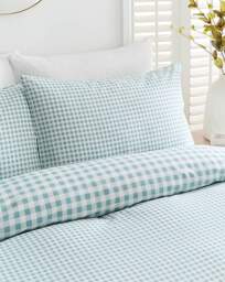 Gingham Cotton Blend Duvet Cover Set SEA Foam - JD Williams - Size: S KING - thumbnail 3