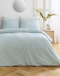 Gingham Cotton Blend Duvet Cover Set SEA Foam - JD Williams - Size: S KING - thumbnail 2