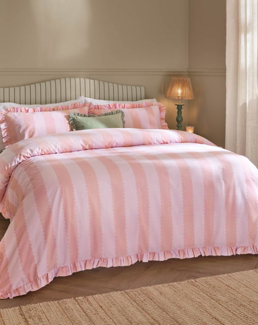 Wylder Birdie Stripe Ruffle Duvet Set Pink/Raspberry - Wylder - Size: S KING - image 1