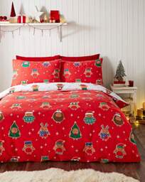 CL Christmas Party Robins Duvet Set White - Catherine Lansfield - Size: DOUBLE - thumbnail 3