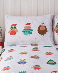 CL Christmas Party Robins Duvet Set White - Catherine Lansfield - Size: DOUBLE - thumbnail 5