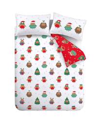 CL Christmas Party Robins Duvet Set White - Catherine Lansfield - Size: DOUBLE - thumbnail 2