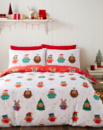 CL Christmas Party Robins Duvet Set White - Catherine Lansfield - Size: DOUBLE - thumbnail 1