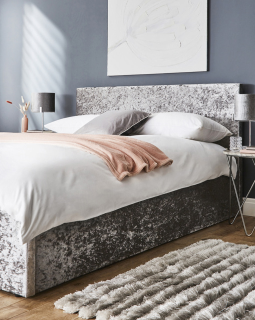 Hayden Crushed Velvet Bed with Mattress Silver - Size: SINGLE - image 1