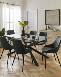 Bodie Black Table & 6 Etta Fabric Chairs Black/Charcoal - thumbnail 1