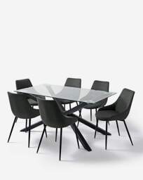 Bodie Black Table & 6 Etta Fabric Chairs Black/Charcoal - thumbnail 5