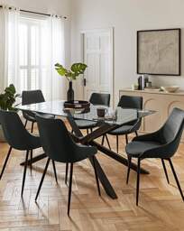 Bodie Black Table & 6 Etta Fabric Chairs Black/Charcoal - thumbnail 2