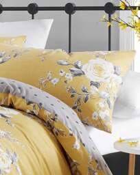 Canterbury Grey Duvet Cover Set Ochre - Catherine Lansfield - Size: DOUBLE - thumbnail 2