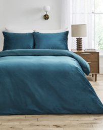 Soft Plain Velvet Duvet Cover Set Teal - JD Williams - Size: DOUBLE - thumbnail 1