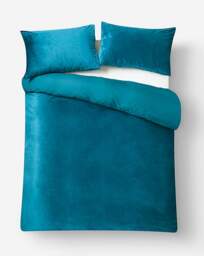 Soft Plain Velvet Duvet Cover Set Teal - JD Williams - Size: DOUBLE - thumbnail 3