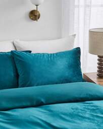 Soft Plain Velvet Duvet Cover Set Teal - JD Williams - Size: DOUBLE - thumbnail 2