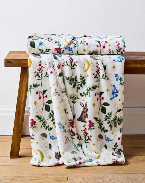 Woodland Animals Fleece Throw Cream - JD Williams - Size: 130X150 - image 1