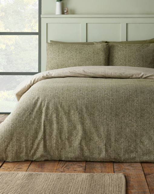 CL Brushed Herringbone Duvet Set GRN Green - Catherine Lansfield - Size: S KING - image 1