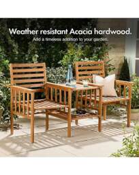CannesWooden Garden Loveseat Bench Brown - VonHaus - thumbnail 5