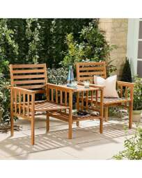 CannesWooden Garden Loveseat Bench Brown - VonHaus - thumbnail 2