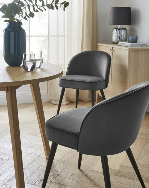 Emilie Velvet Pair of Dining Chairs Charcoal - JD Williams - image 1
