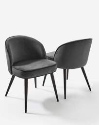 Emilie Velvet Pair of Dining Chairs Charcoal - JD Williams - thumbnail 2