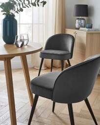 Emilie Velvet Pair of Dining Chairs Charcoal - JD Williams - thumbnail 1