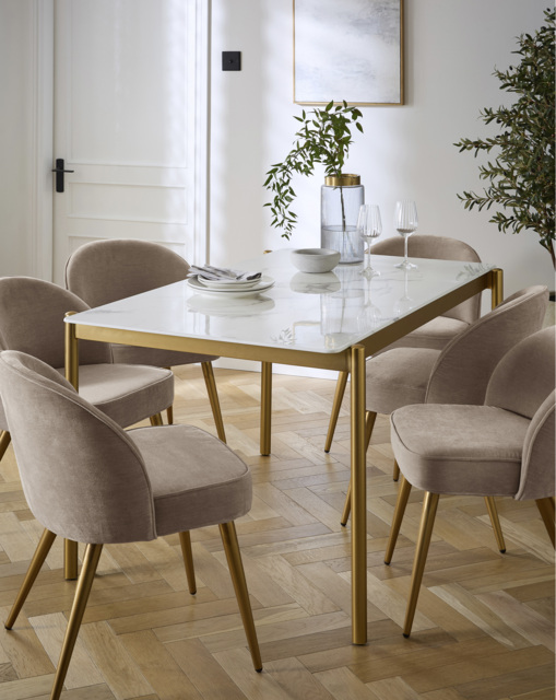Thea Dining Table with 6 Emilie Chairs Marble Effect/Oyster - JD Williams - image 1