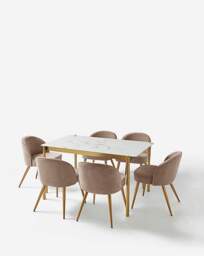 Thea Dining Table with 6 Emilie Chairs Marble Effect/Oyster - JD Williams - thumbnail 2