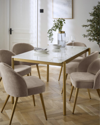 Thea Dining Table with 6 Emilie Chairs Marble Effect/Oyster - JD Williams