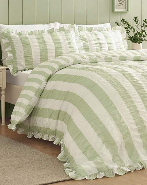 Catherine Lansfield Seersucker Duvet Set Green - Catherine Lansfield - Size: SINGLE - image 1