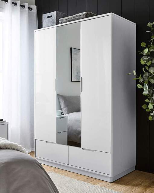 Ellia 3 Door Wardrobe with Mirror White - JD Williams - image 1
