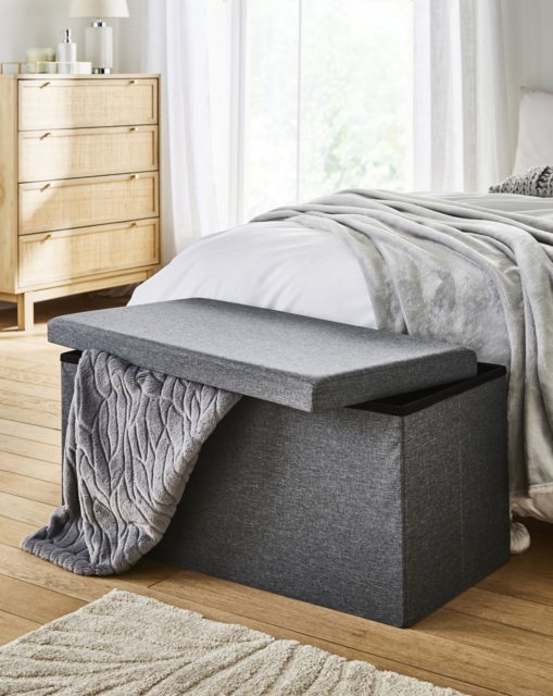 Fabric Foldable Storage Ottoman Charcoal - JD Williams - image 1