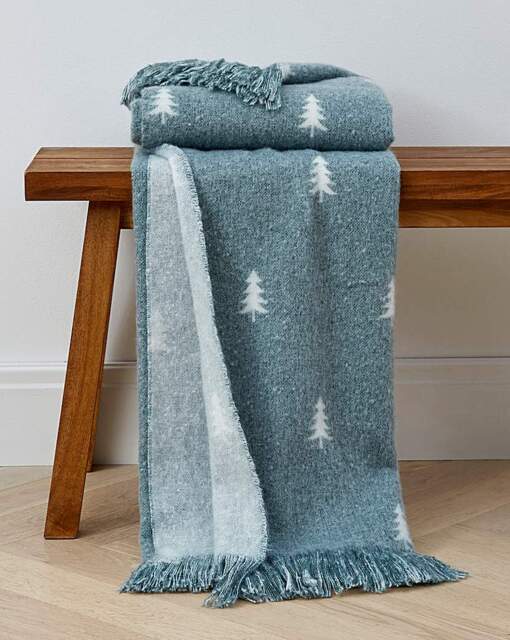 Christmas Trees Faux Mohair Throw Green/White - JD Williams - image 1