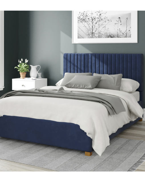 Aspire Grant Velvet Ottoman Bed Navy - Aspire - Size: KINGSIZE