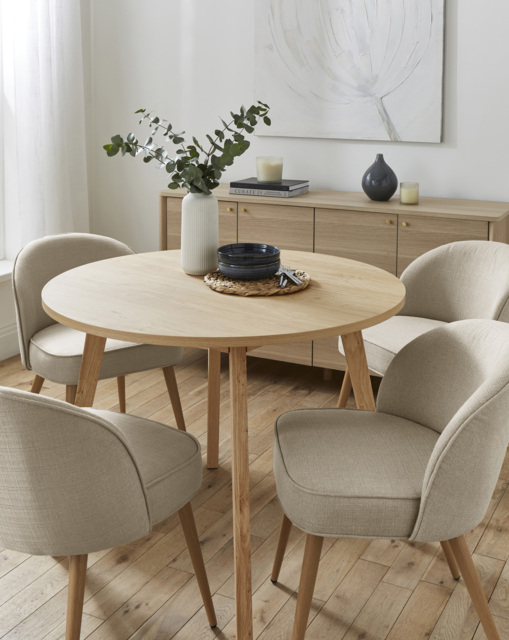 Oslo Table with 4 Emilie Fabric Chairs Oak/Natural - image 1