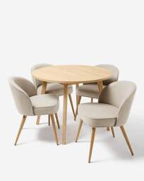 Oslo Table with 4 Emilie Fabric Chairs Oak/Natural - thumbnail 4