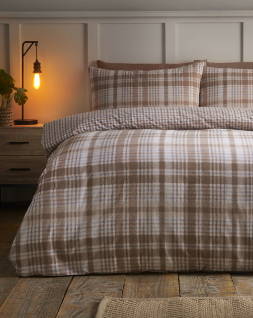 CL Brushed Hamish Check Duvet Set Natural - Catherine Lansfield - Size: SINGLE - image 1