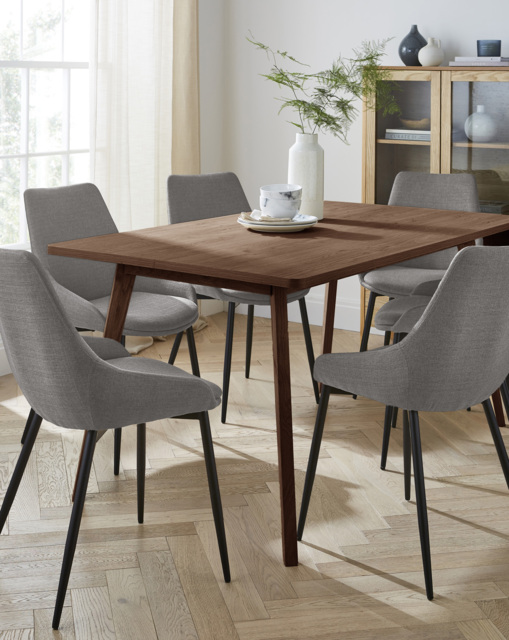 Oslo Table with 6 Etta Fabric Chairs Walnut/Grey - image 1