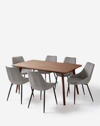 Oslo Table with 6 Etta Fabric Chairs Walnut/Grey - thumbnail 2