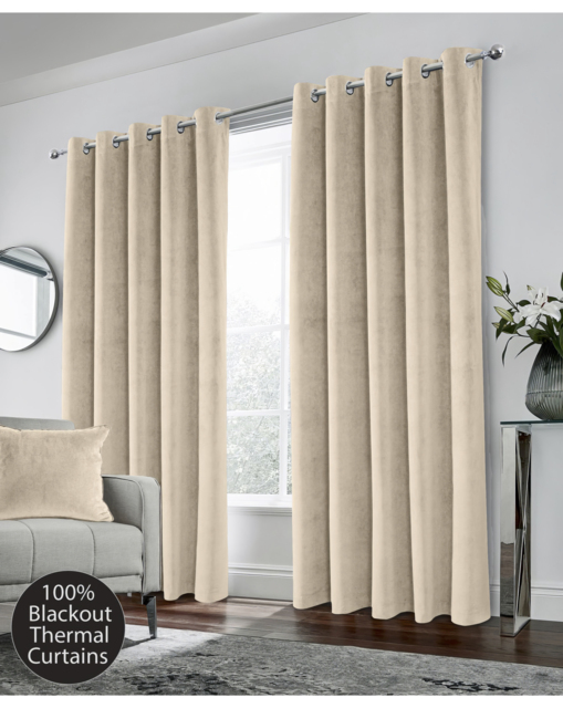 Hampton Velvet Curtain Cream - Enhanced Living - Size: 117 x 183cm - image 1