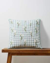 Julipa Daisy Floral Check Cushion Green - Julipa - Size: 45X45 - thumbnail 1