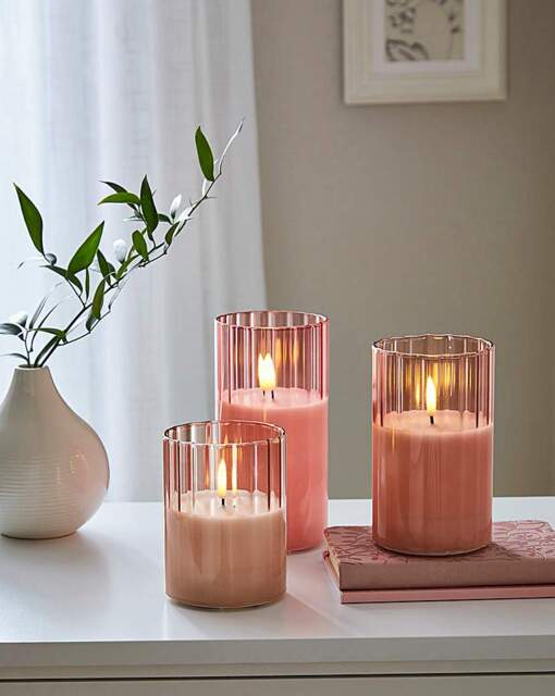 Set of 3 Ribbed Glass LED Candles Pink - JD Williams - image 1