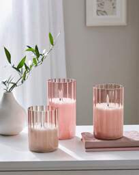 Set of 3 Ribbed Glass LED Candles Pink - JD Williams - thumbnail 2