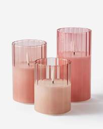 Set of 3 Ribbed Glass LED Candles Pink - JD Williams - thumbnail 3