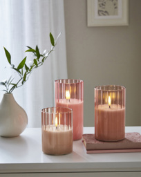 Set of 3 Ribbed Glass LED Candles Pink - JD Williams