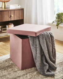 Velvet Foldable Storage Ottoman Cube Pink - JD Williams - thumbnail 1