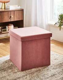 Velvet Foldable Storage Ottoman Cube Pink - JD Williams - thumbnail 3