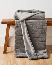 Large Ribbed Faux Fur Throw Grey - JD Williams - Size: 120X150 - thumbnail 1