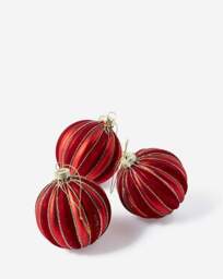 Gisela Graham 3 Red Glass Stripe Baubles Multi - Gisela Graham - thumbnail 2