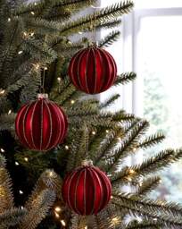 Gisela Graham 3 Red Glass Stripe Baubles Multi - Gisela Graham - thumbnail 1