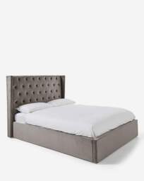 Allegra Velvet Bed & 3 Layer Mattress Pewter - Size: DOUBLE - thumbnail 4