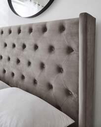 Allegra Velvet Bed & 3 Layer Mattress Pewter - Size: DOUBLE - thumbnail 5